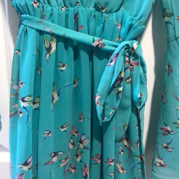 Flowy turquoise dress with bell sleeves - Picture 3 of 6